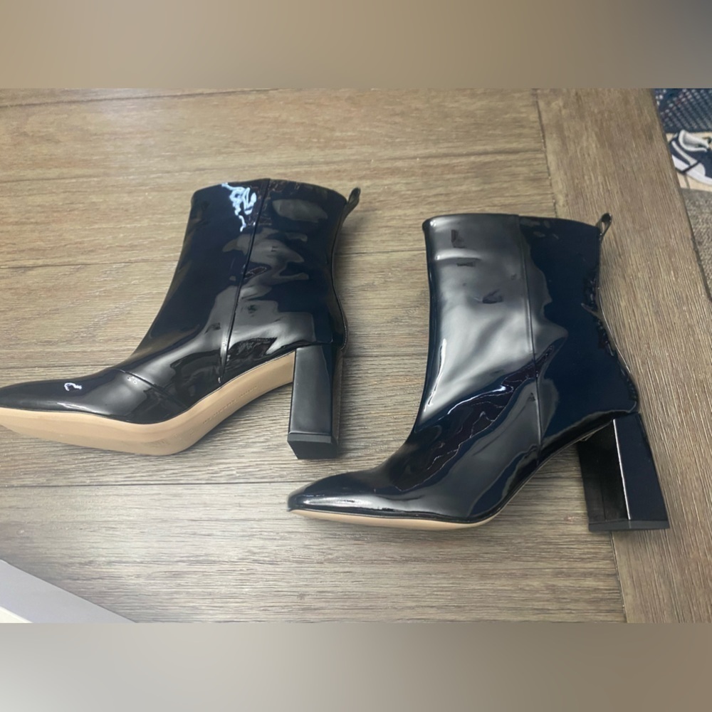 Good American Black Patent Leather Boots Size 11.5 Square Toe GA165P-X